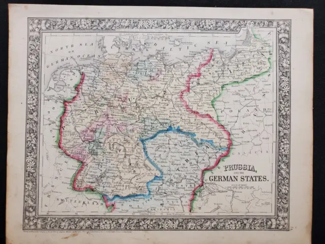 1860 Mitchell Map Germany Prussia Czech Republic East Europe - Original Antique