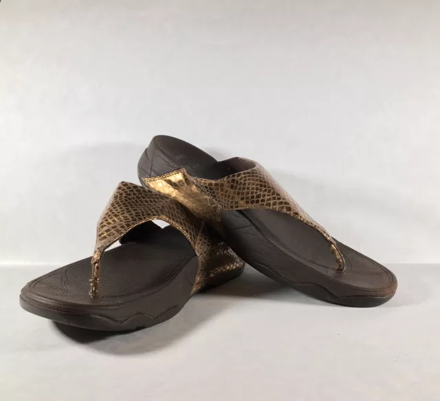 Fitflop Women's Size 10 Lulu Metallic Snake Flip Flop Thong Sandals Bronze
