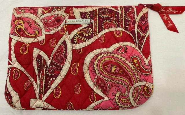 VERA BRADLEY Rosy Posies Pink / Red Make-Up Bag Full Zip 9" x 6 1/2"