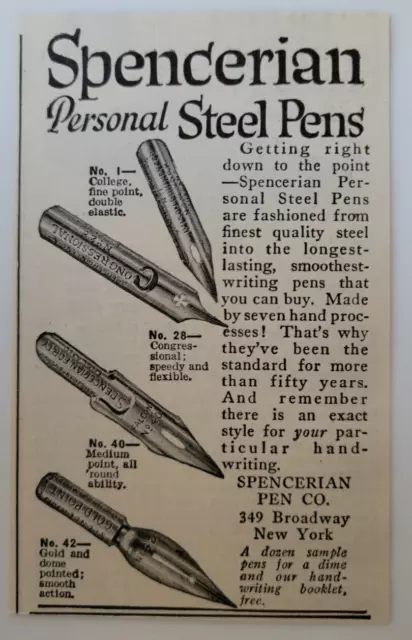 Spencerian Steel Fountain Pens New York 1923 Original Ad Outlook ~2.5x4"