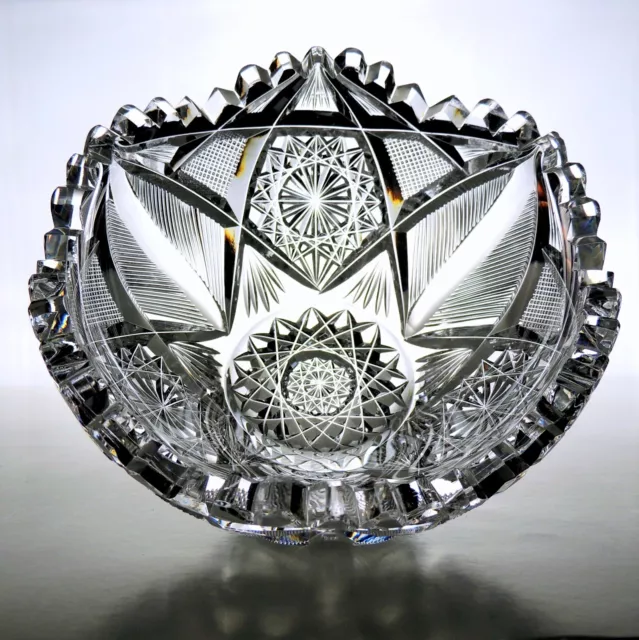 Antique American Brilliant Period ABP Cut Crystal Glass Hobstar Sawtooth 5" Bowl