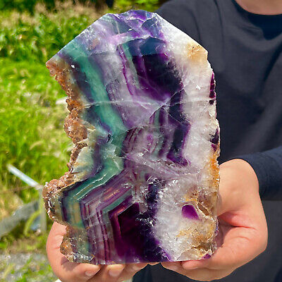 1.84LB Natural beautiful Rainbow Fluorite Crystal Rough stone specimens cure