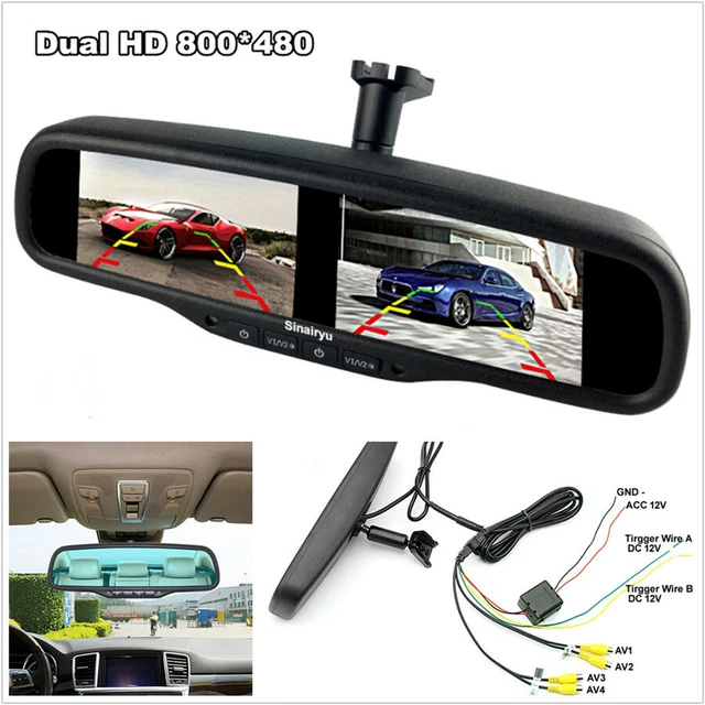4.3& LCD DUAL Screen 4CH HD Rear View Mirror Antiglare Digital Monitor