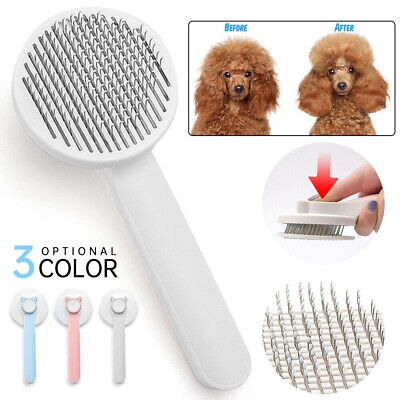 Pet Dog Cat Brush Hair Massage Comb Grooming Self-Cleaning Slicker Brush New