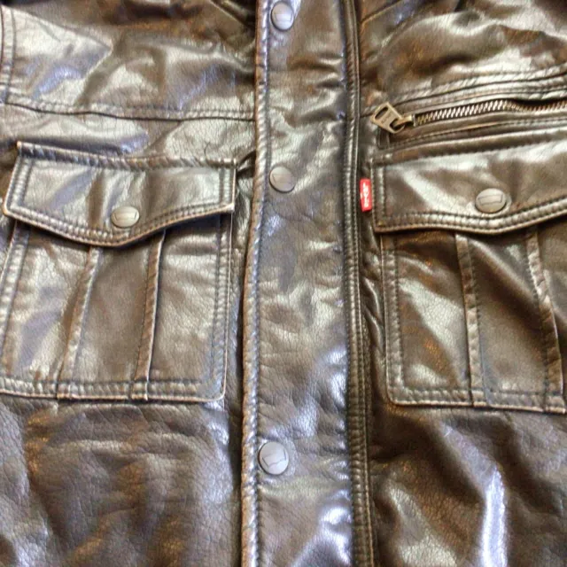 Mens Levi’s Faux Leather Sherpa Lined, Vintage,Dark Brown Bomber Jacket, Size L
