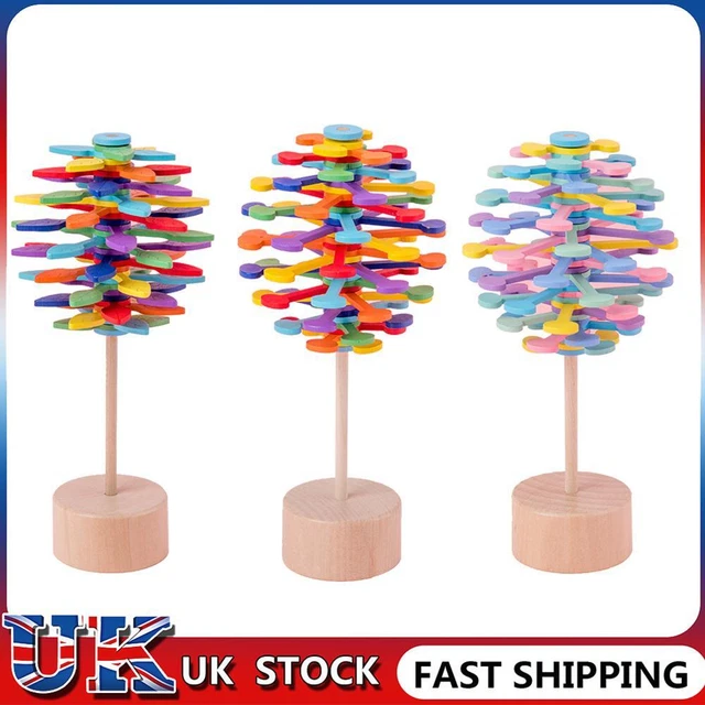 Children Wooden Helicone Wand Rotating Lolly Toy Kids Stress Relief Inserted Toy