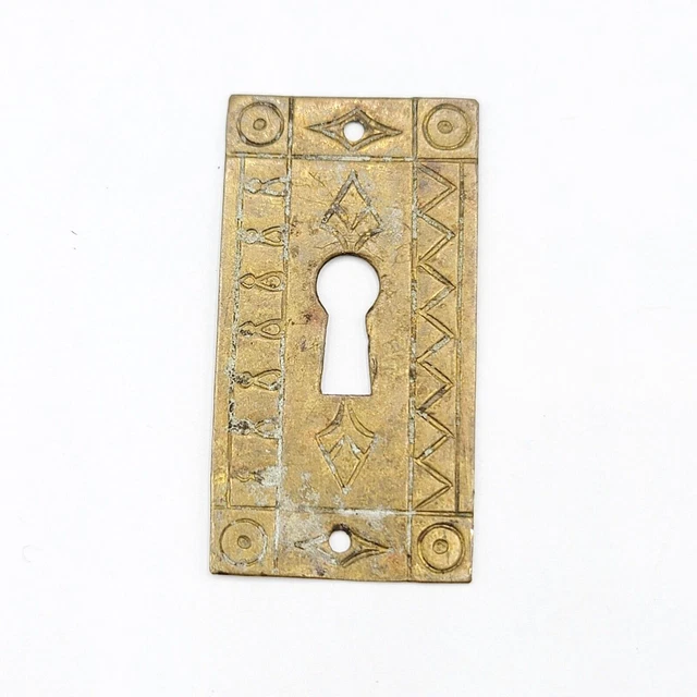 Vintage Ornate Brass Skeleton Keyhole Escutcheon 2" x 1  1/8" SINGLE ONLY
