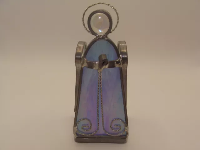 Vintage Stained Blue Glass Praying Angel ~ Candle Holder Tea Light~ 5.25” ~ VGC~