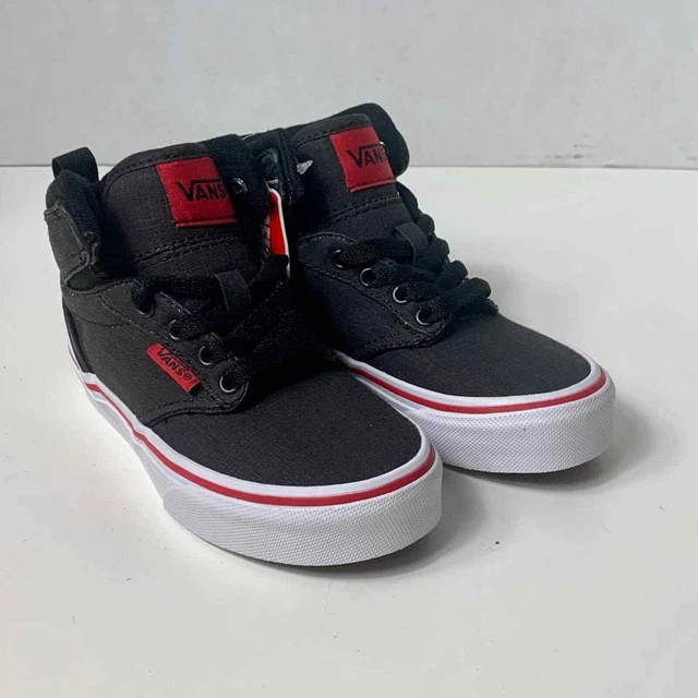 VANS ATWOOD HI Rock Textile Black Red Kids 2 Youth Skate Shoes No