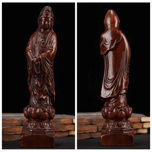 Chinese Vintage Rosewood Carved Kwan-yin Statue Wooden Sculpture Home Decor Art