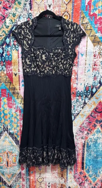 Tadashi Shoji Womens Size 6 Black Cap Sleeve Lace Overlay Cocktail Dress Pleat