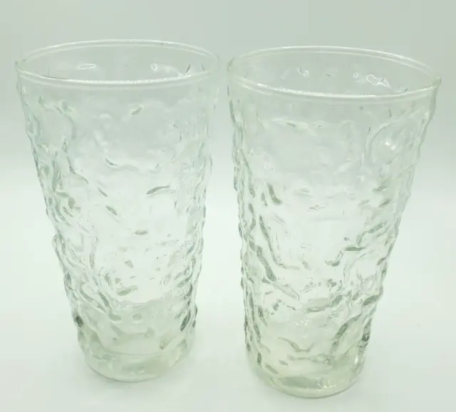 Vintage Anchor Hocking Clear Lido Milano Crinkle Glass Tumblers VOLCANO 7 Oz Two