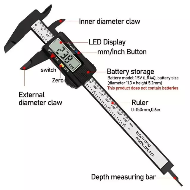 6" 150mm Digital Caliper Micrometer LCD Gauge Vernier Electronic Measuring Ruler 2