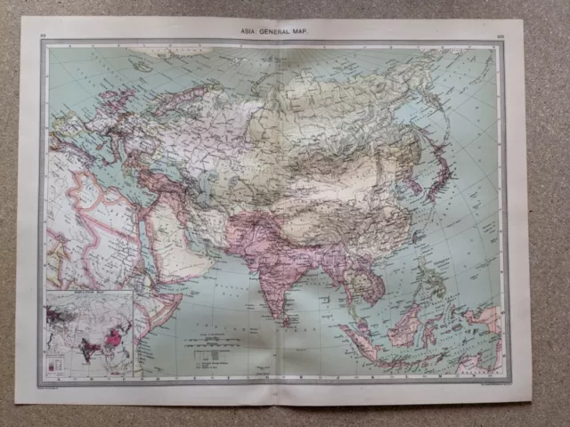 Large map of Asia 1910 Harmsworth Universal Atlas