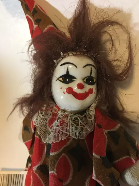 Vintage Mini Scary Halloween Clown Porcelain Head Cloth Body 5" Collectible CL2G