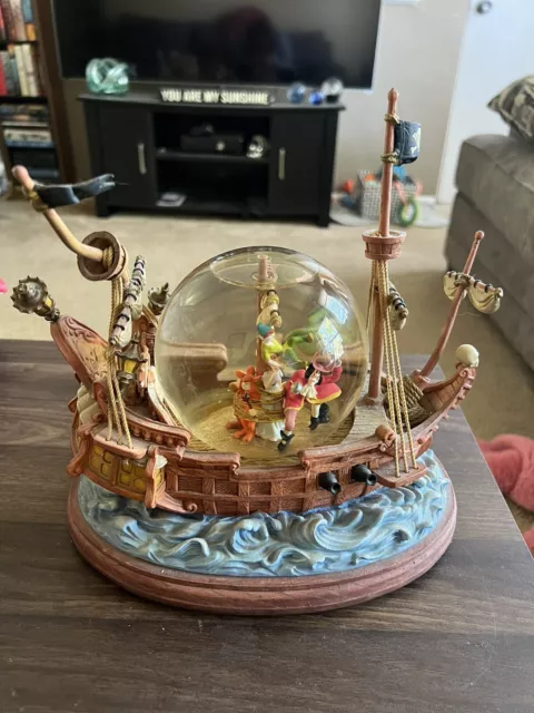 Disney Peter Pan Captain Hook Pirate Ship YOU CAN FLY Musical Snow Globe READ