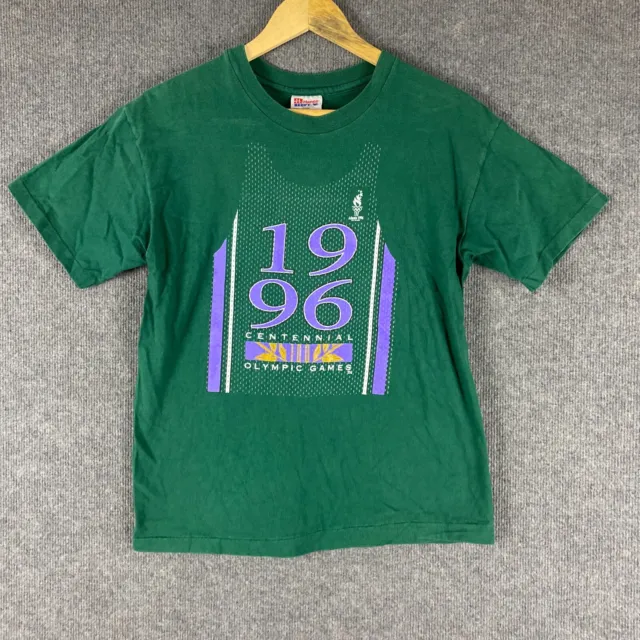 Vintage Atlanta Olympics Shirt Boys XL Green USA 1996 Single Stitch Kids Youth