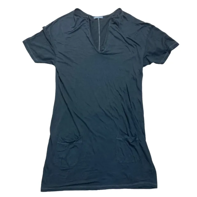 James Perse Size 2 Medium Mini T Shirt Dress Gray Short Sleeve V Neck Pockets