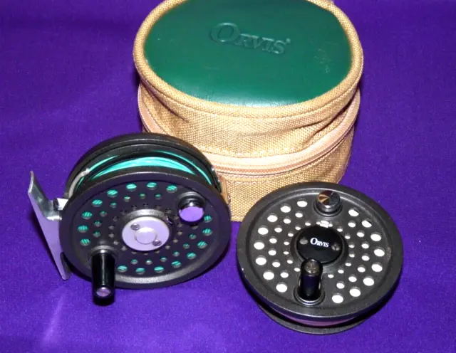 ORVIS BATTENKILL 3/4 trout fly reel and spare spool & case and 2 fly lines  £99.00 - PicClick UK