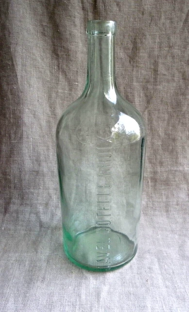 Grande bouteille ancienne vintage verre pressé moulé long col