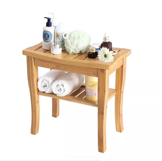 Natural Bamboo Shower Bench Seat Wooden Spa Bath Organizer Stool Storage Shelf