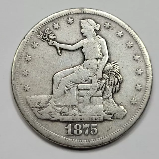 1875 S $1 Trade Silver Dollar Circulated US Type Coin Nice 90% Silver *F783