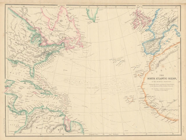 North Atlantic Ocean showing Gulf Stream, currents & Sargasso Sea LOWRY 1860 map
