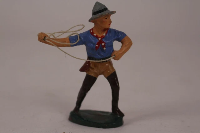 Figurine Elastolin – Cavalier Cowboy Avec Lasso – 60mm – Allemand – Très Bel état