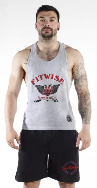 Fitwise Herrenweste Baumwolle ärmelloses Shirt Sommer Top Übung Fitnessstudio Training grau