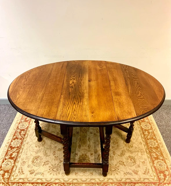 Antique English Oak Drop Leaf Table / FREE DELIVERY / Barley Twist Oval Top
