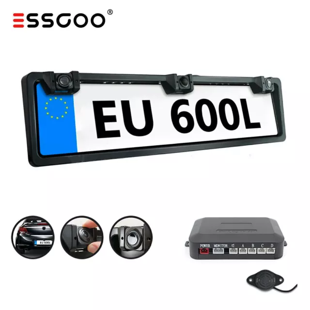 ESSGOO Auto HD 170° IP67 Rückfahrkamera Kennzeichen Halter Sensoren Einparkhilfe