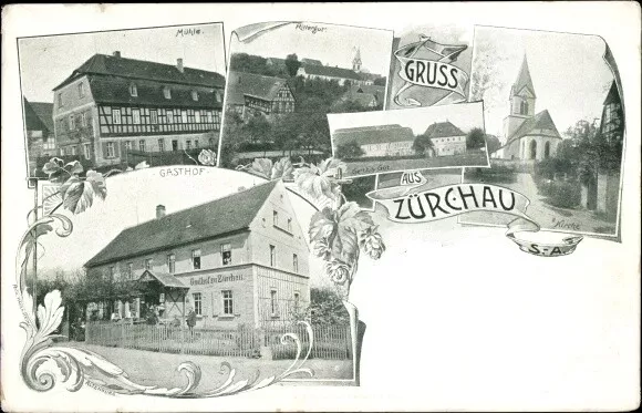 Ak Zürchau Nobitz Altenburger Land, Kirche, Rittergut, Mühle, Gasthof - 10849255