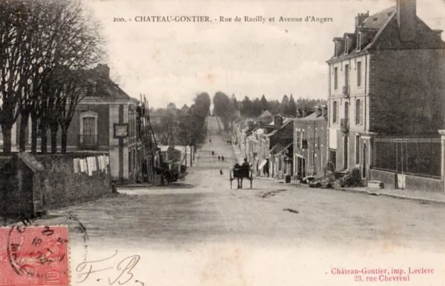 53 Cpa Animee Precurseurs 1904 Chateau Gontier Rue De Razilly Et Av D'angers