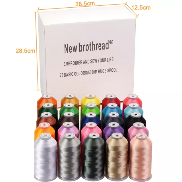 New brothreads - 25 Basic Colors of Huge Spool 5000M Polyester Embroidery Mac... 3