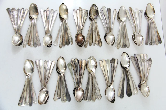 91x TEA SPOONS FLATWARE NO MONO SILVERPLATE LOT VINTAGE CRAFT REUSE REPURPOSE