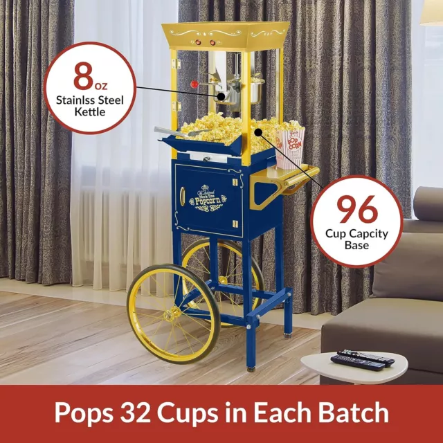 Popcorn Maker Machine Professional Cart W/ 8 Oz Kettle Movie Theater Style New 3