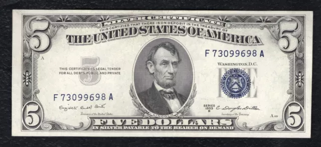 Fr.1657 1953-B $5 Five Dollars Silver Certificate Currency Note Gem Uncirculated