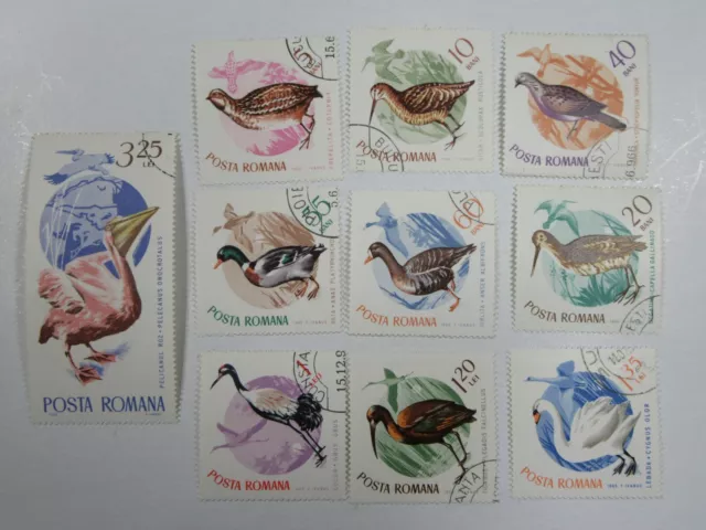 Set of 10 BIRD STAMPS From ROMANIA 1965 #C4