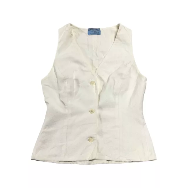 Prada Women's Cotton Waistcoat | Vintage Sleeveless Button Up Designer White VTG
