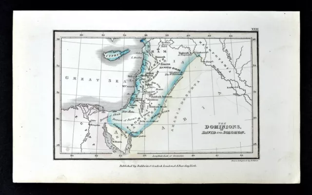 1831 Palmer Map Kingdoms of David & Solomon Jerusalem Hebrew Old Testament Bible