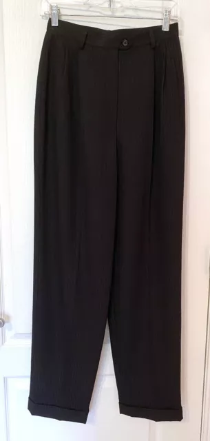 Size 6 Vintage Ralph Lauren Womens Black Pinstripe 100% Wool Pants Slacks Lined