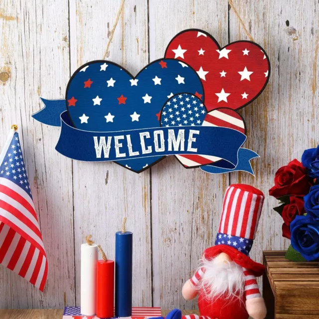 Fourth Of July Patriotic Welcome Sign On Front Door Independence Day Wooden