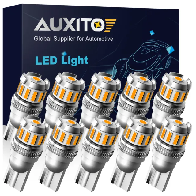 10x T10 LED Light Bulbs Amber Yellow 12V Super Bright Cantus 194 168 2825 AUXITO