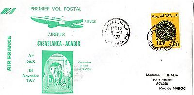 B0381-1er  VOL POSTAL  AIRBUS A300 AIR FRANCE   CASABLANCA  AGADIR  3/11/77 
