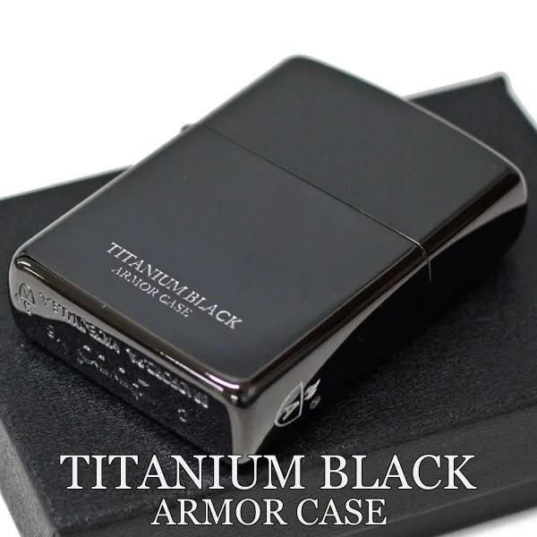 Zippo Armor Case Titanium Black Side Logo Oil Lighter Etching Brass Japan New