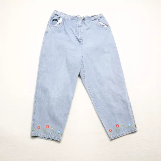 Pantalones de mezclilla para mujer Denim & Co, talla L, azul, flor de capri 100 % algodón