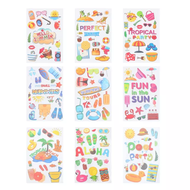 9 Sheets Hawaii Stickers Pvc Summer Ornament Window Decorative