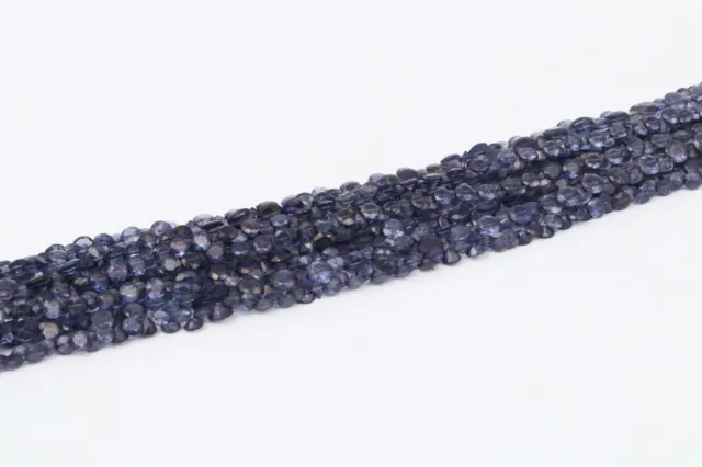 Natural Iolite Coin Faceted Gemstone Side Drill Loose Spacer Beads 3-4mm 12.5"