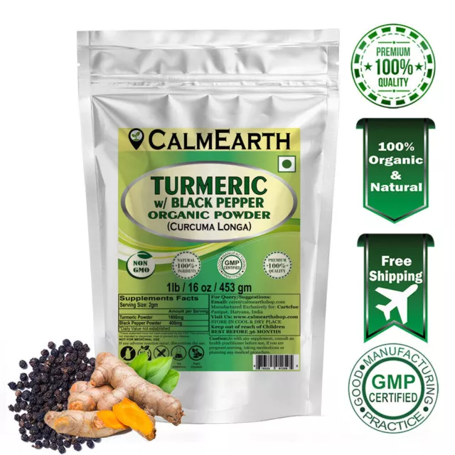 Calm Earth Turmeric with Black Pepper Organic Herbal Powder 100% Pure FS