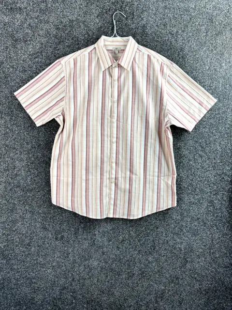 Easy Men Shirt Large Regular Fit Short Sleeve Striped Button Up Collared Cutaway